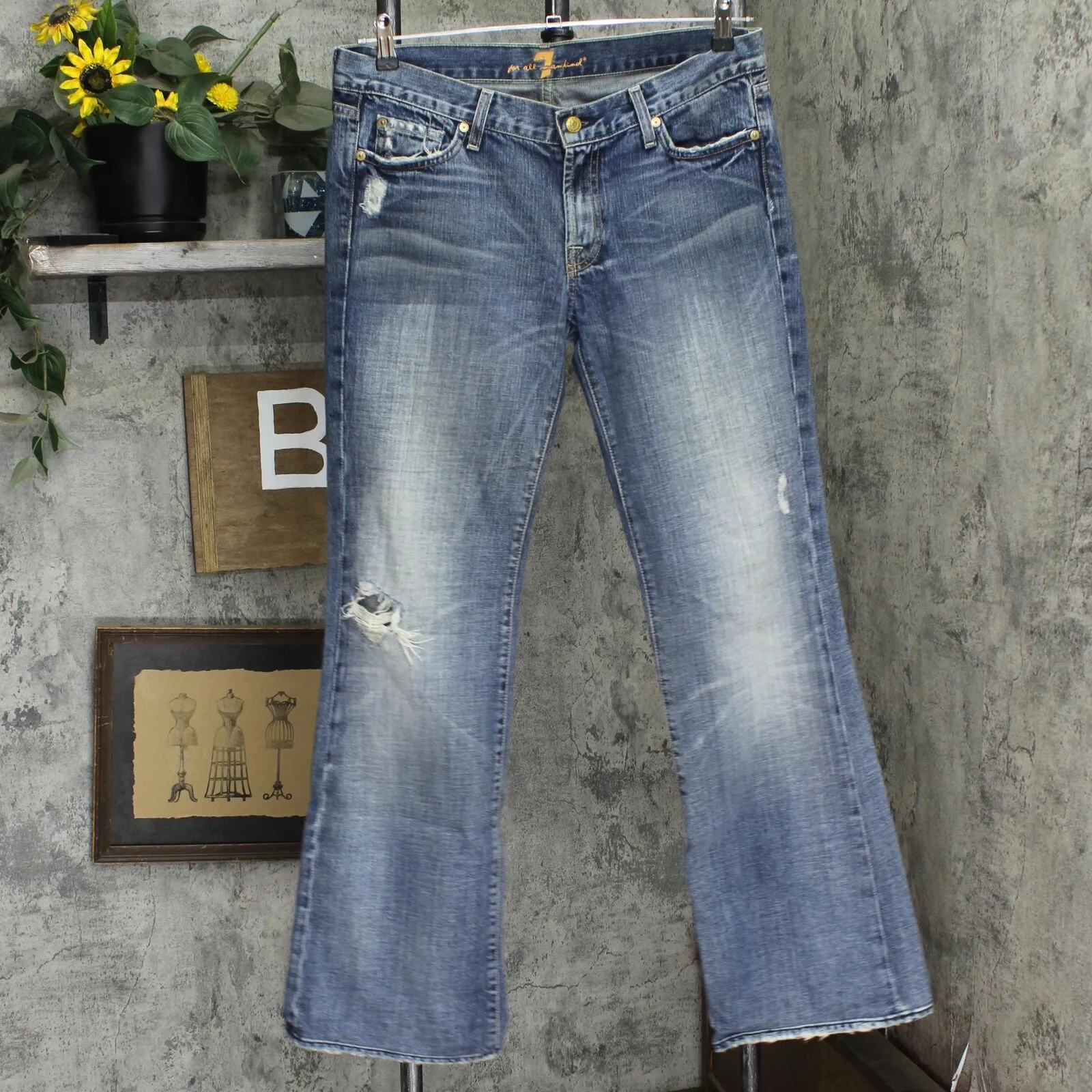 7 For All Mankind Womens Distressed Flared Jeans 167057a0d111e4 Blue Wash 31