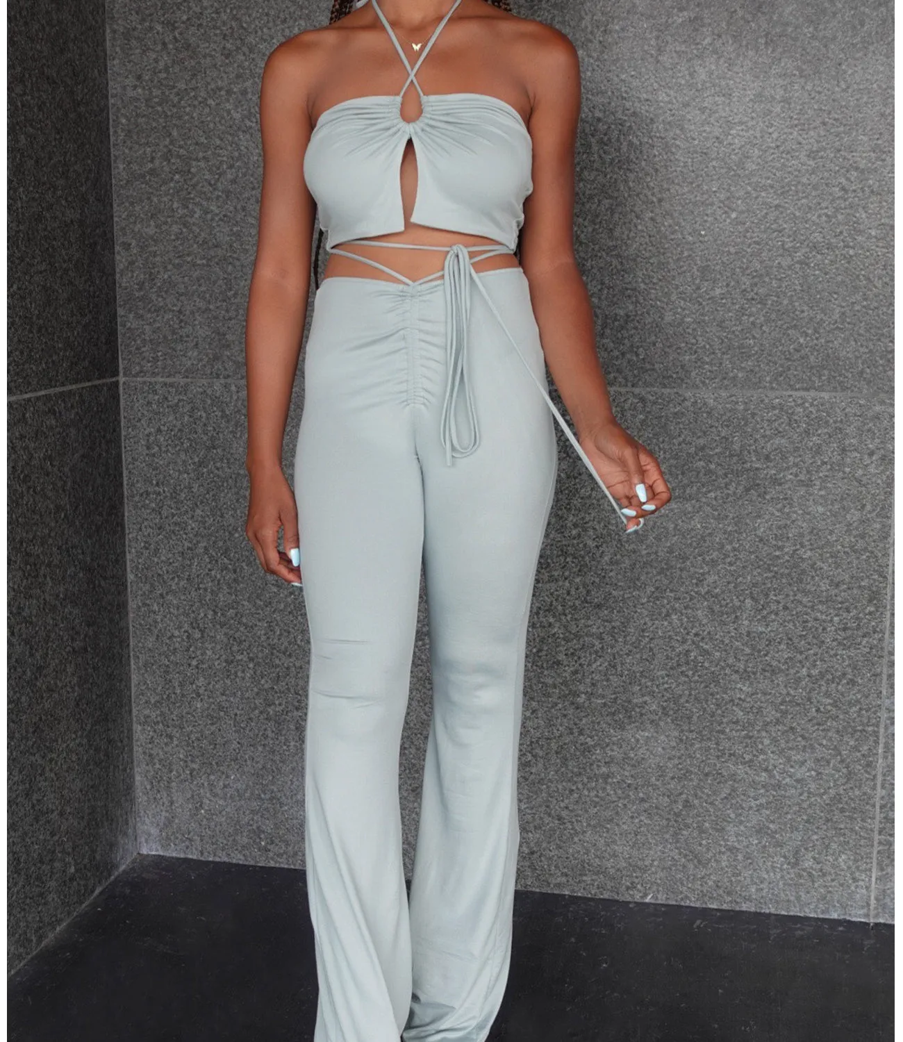 Allegra Open Front Halter Top(Sage)