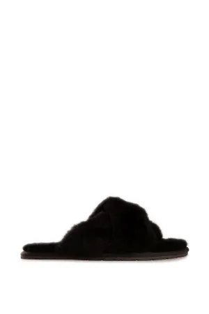 AUS WOOLI AUSTRALIA WOMEN SHEEPSKIN WOOL BRIGHTON SLIPPERS- BLACK
