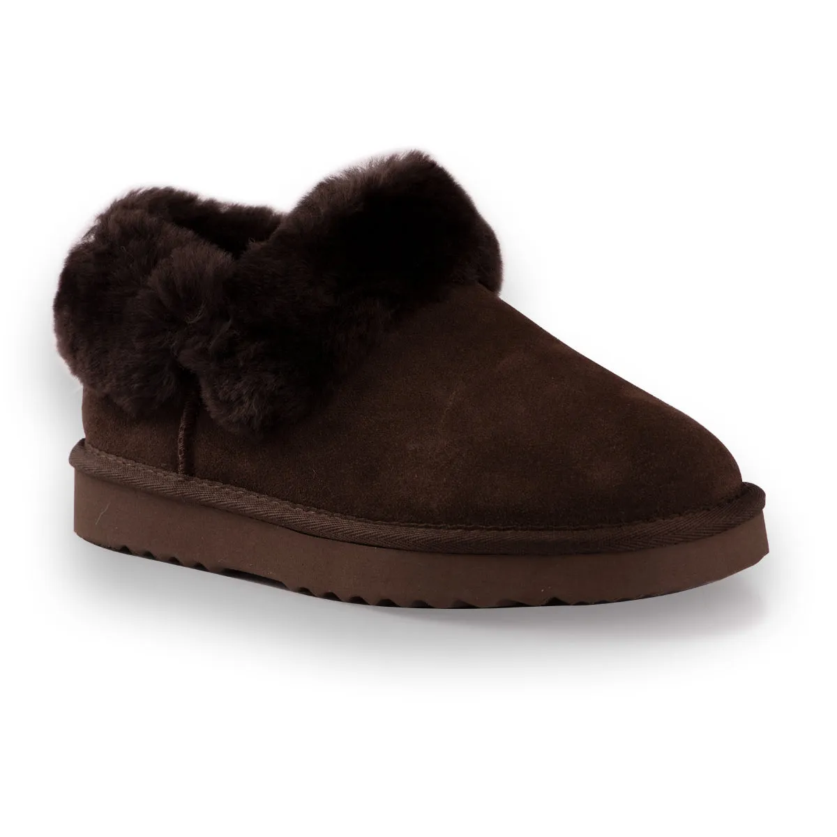 AUS WOOLI UGG UNISEX SHEEPSKIN WOOL TRADITIONAL ANKLE SLIPPERS - CHOCOLATE