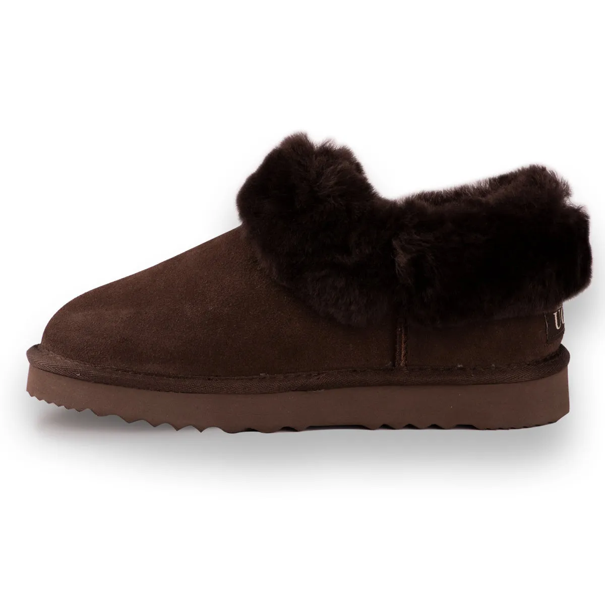 AUS WOOLI UGG UNISEX SHEEPSKIN WOOL TRADITIONAL ANKLE SLIPPERS - CHOCOLATE