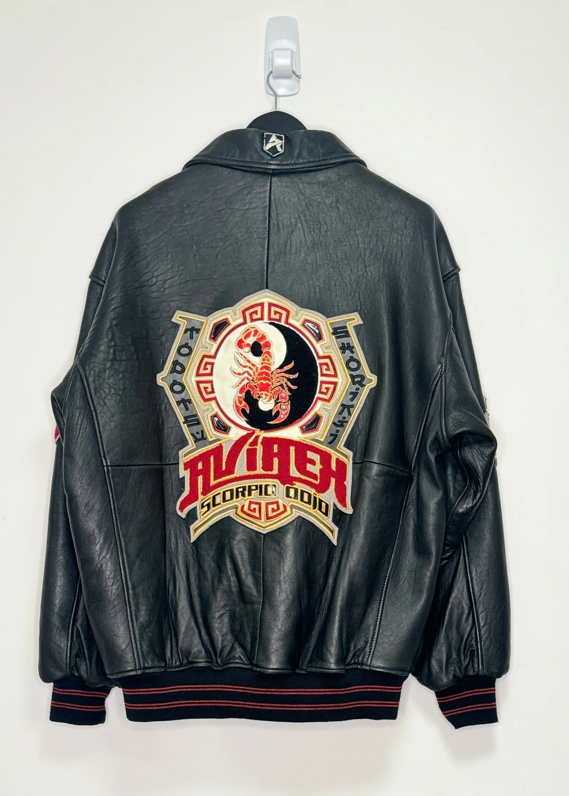 AVIREX SCORPIO LEATHER JACKET (BLACK/RED)