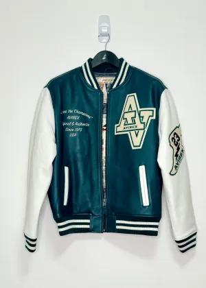 AVIREX Wildcat Varsity Leather Jacket (Turquoise/Off White)