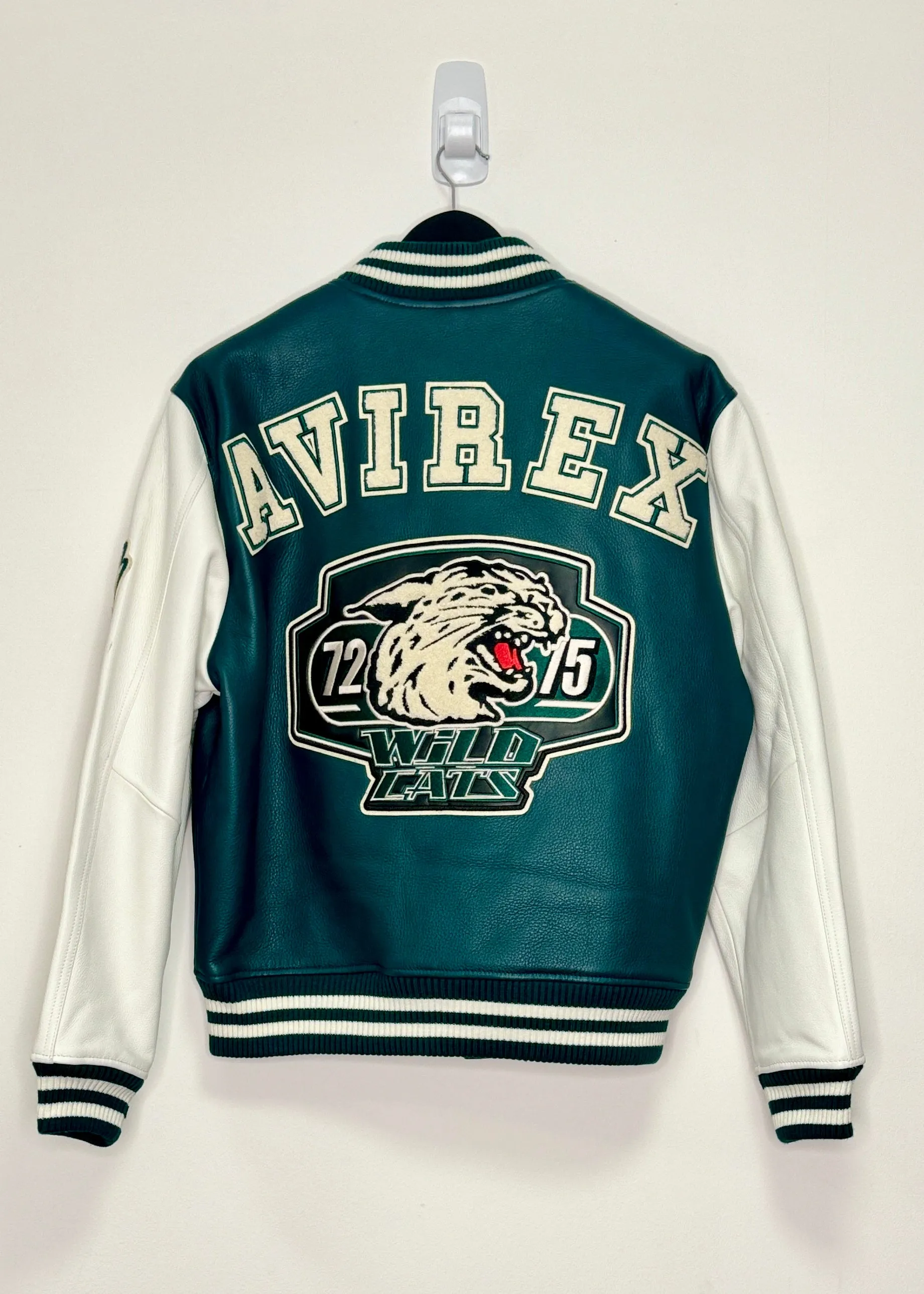 AVIREX Wildcat Varsity Leather Jacket (Turquoise/Off White)