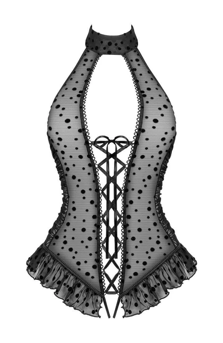 Black bodysuit lingerie with lace-up - Carla