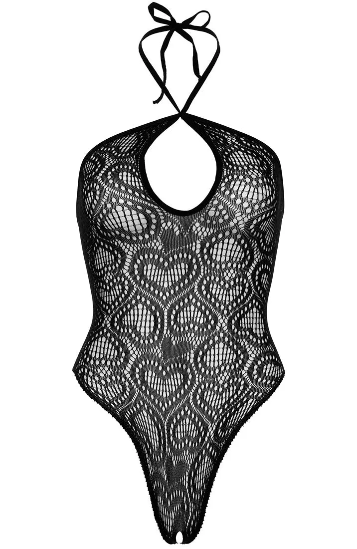 Black crotchless bodysuit with hearts - Bring Gifts