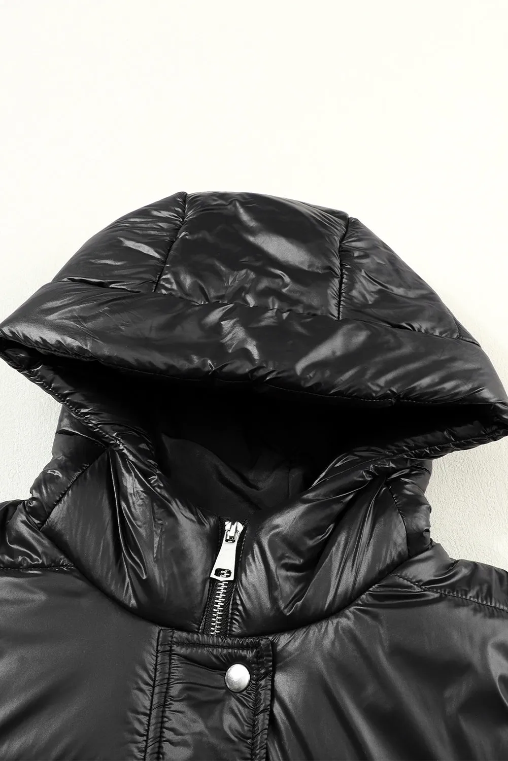 Black Hooded Long Quilted Vest Coat From MsDressly