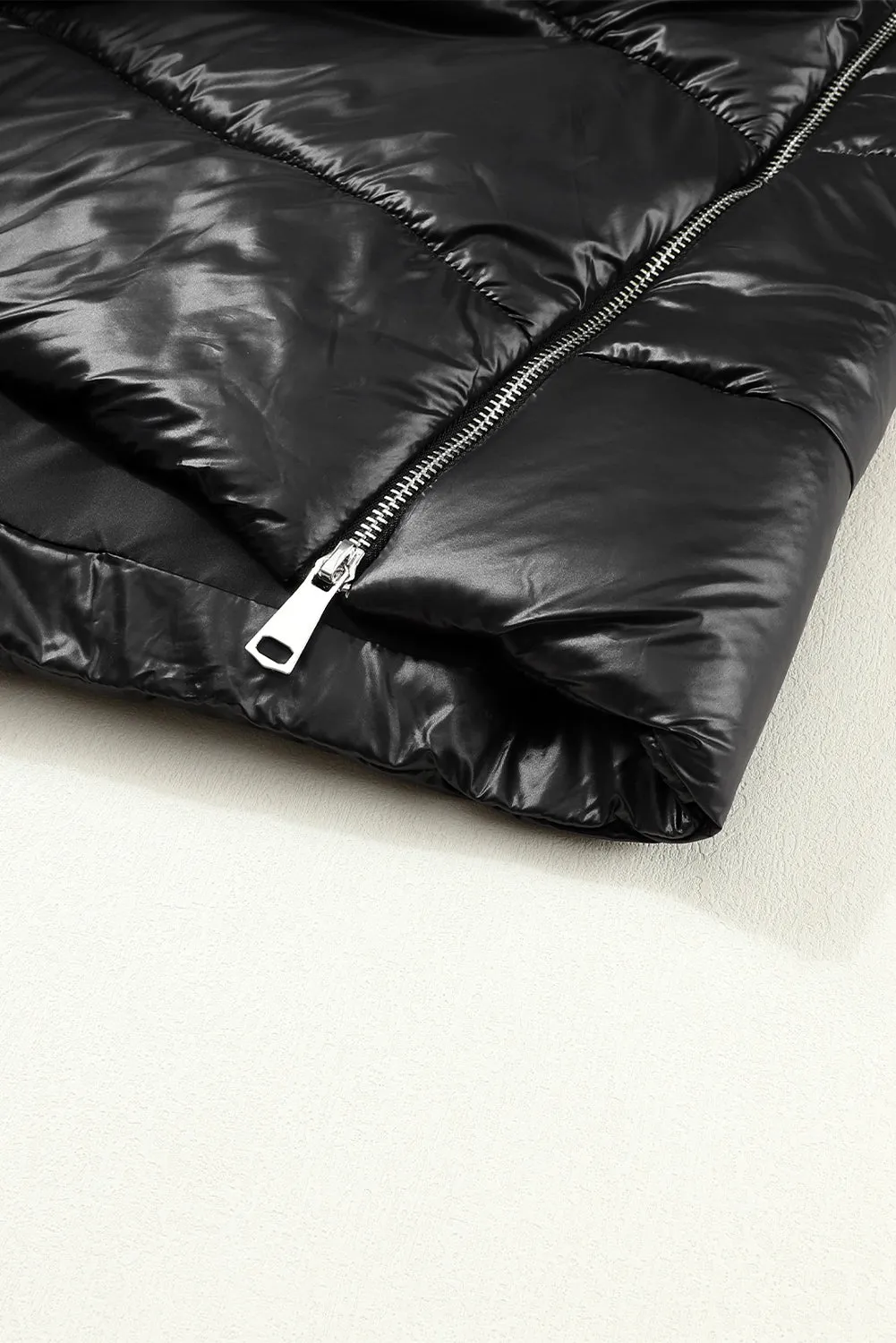 Black Hooded Long Quilted Vest Coat From MsDressly