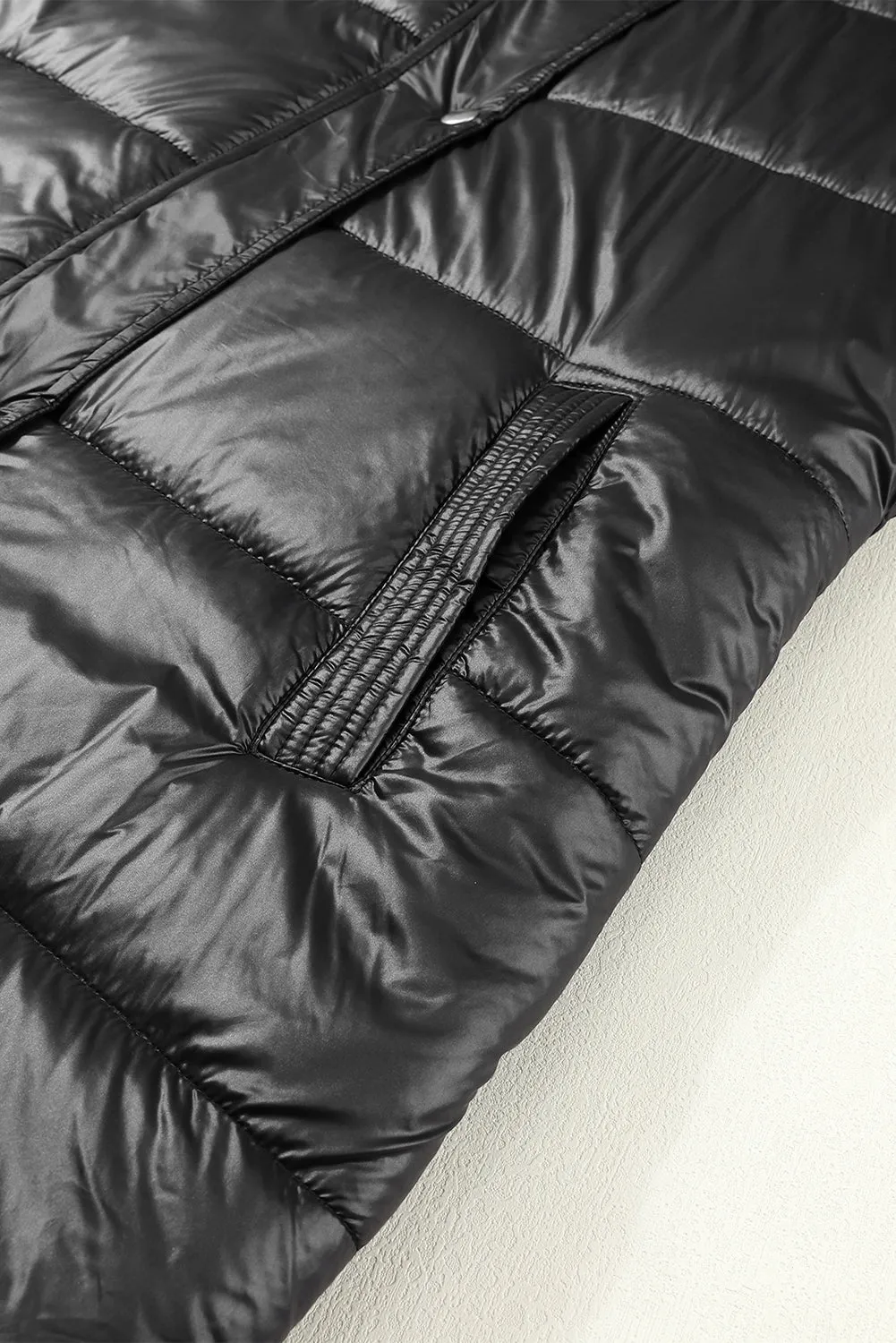 Black Hooded Long Quilted Vest Coat From MsDressly