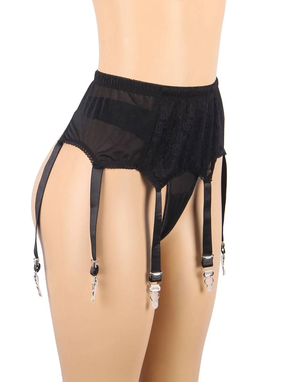 Black Sexy Floral Lace Garter Panty With Farawlaya