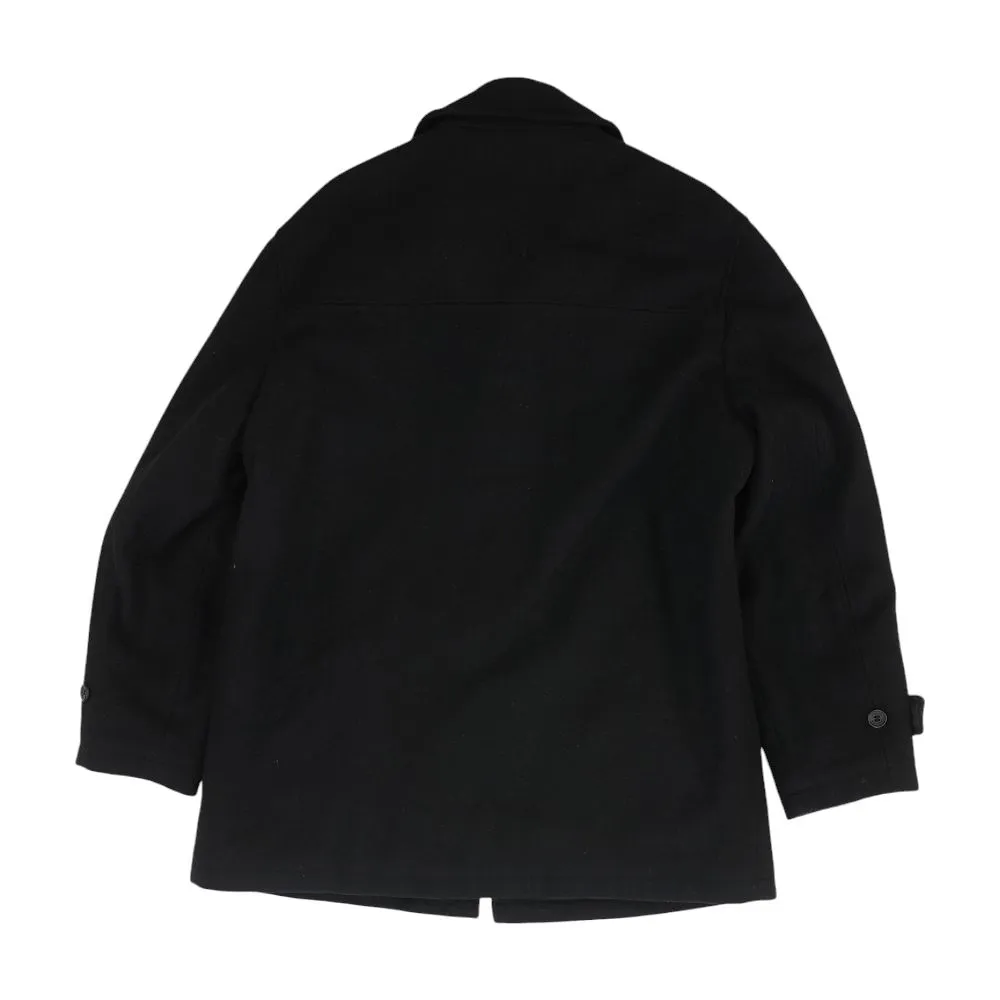 Black Solid Peacoat Coat