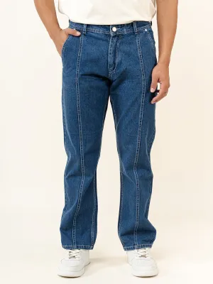 Blue Flared Straight Fit Denim Cargo Jeans