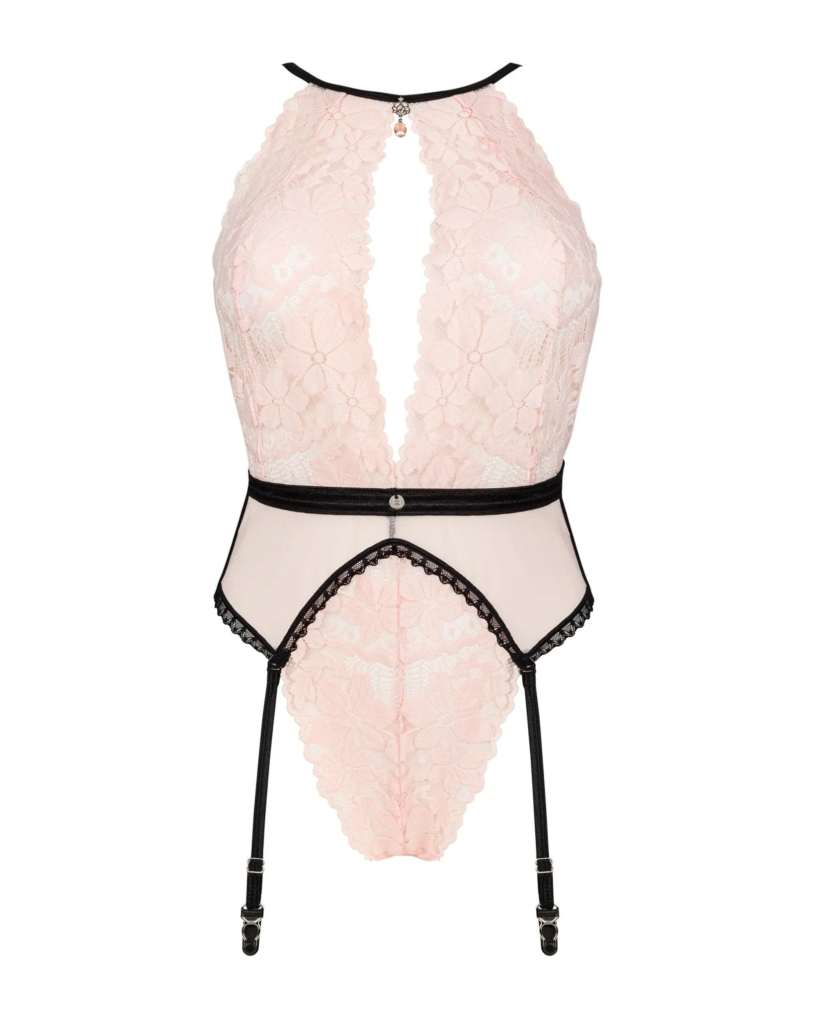 Blush Pink Lace & Black Lingerie With Garters