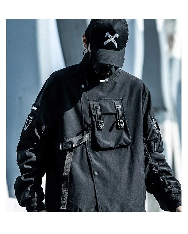 Bonsir Men's Pilot Baseball Jacket Techwear Multi Pocket Tactical Functional Windbreaker Jackets  Coat Men