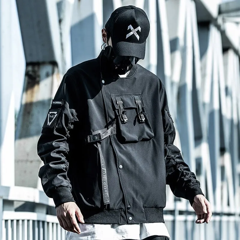Bonsir Men's Pilot Baseball Jacket Techwear Multi Pocket Tactical Functional Windbreaker Jackets  Coat Men