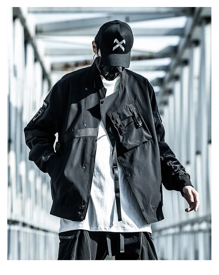 Bonsir Men's Pilot Baseball Jacket Techwear Multi Pocket Tactical Functional Windbreaker Jackets  Coat Men