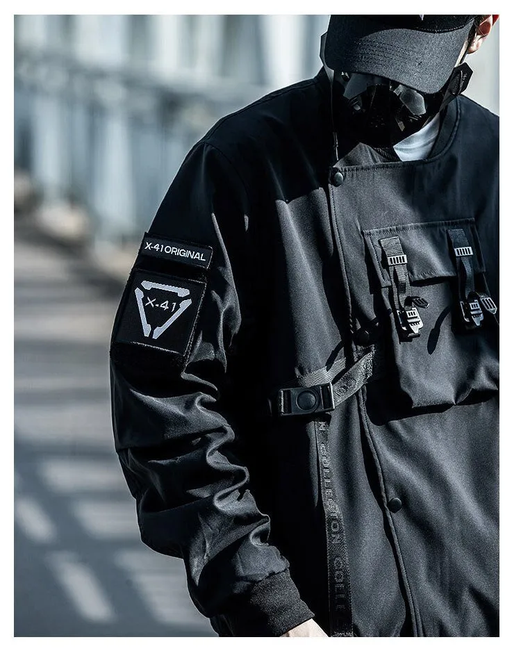 Bonsir Men's Pilot Baseball Jacket Techwear Multi Pocket Tactical Functional Windbreaker Jackets  Coat Men