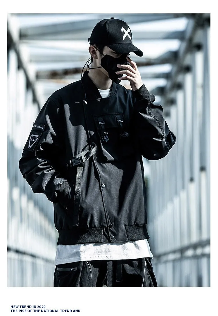 Bonsir Men's Pilot Baseball Jacket Techwear Multi Pocket Tactical Functional Windbreaker Jackets  Coat Men