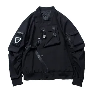 Bonsir Men's Pilot Baseball Jacket Techwear Multi Pocket Tactical Functional Windbreaker Jackets  Coat Men