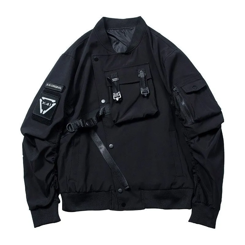Bonsir Men's Pilot Baseball Jacket Techwear Multi Pocket Tactical Functional Windbreaker Jackets  Coat Men
