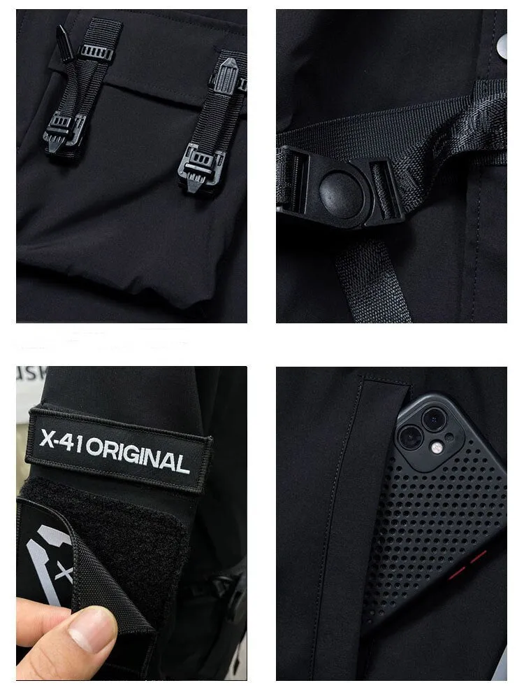 Bonsir Men's Pilot Baseball Jacket Techwear Multi Pocket Tactical Functional Windbreaker Jackets  Coat Men