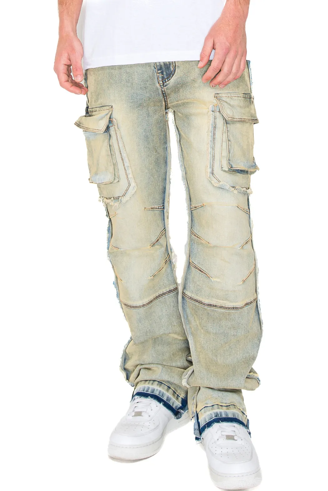 Bootcut Raw Edge Double Cargo Denim Jeans