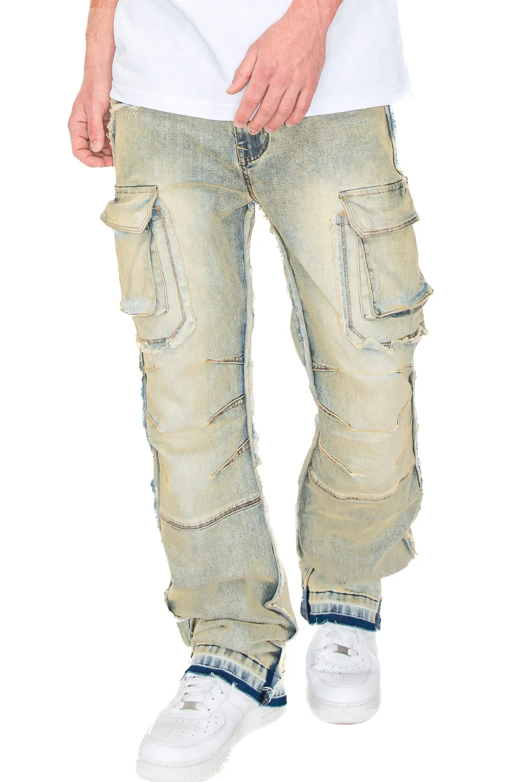 Bootcut Raw Edge Double Cargo Denim Jeans