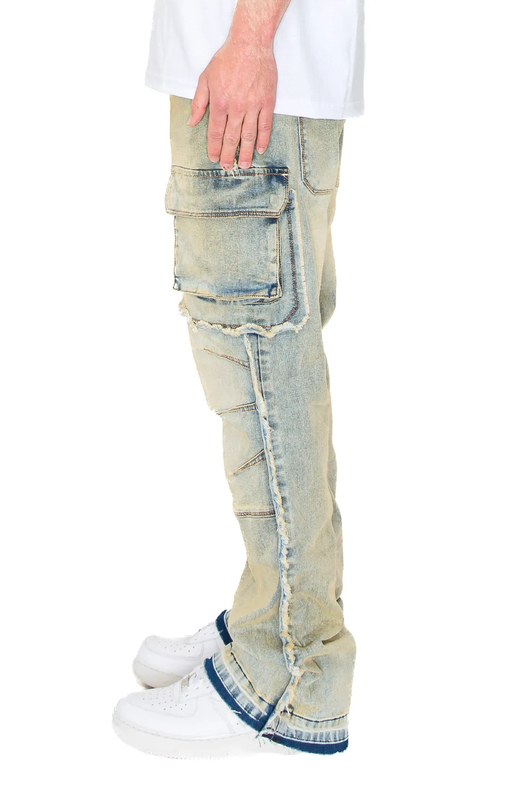 Bootcut Raw Edge Double Cargo Denim Jeans
