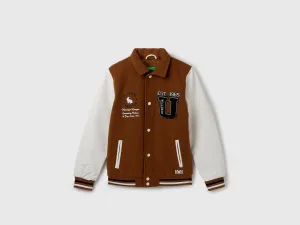 Boy's Regular Fit Rabbit Badge Embroidered Varsity Jacket