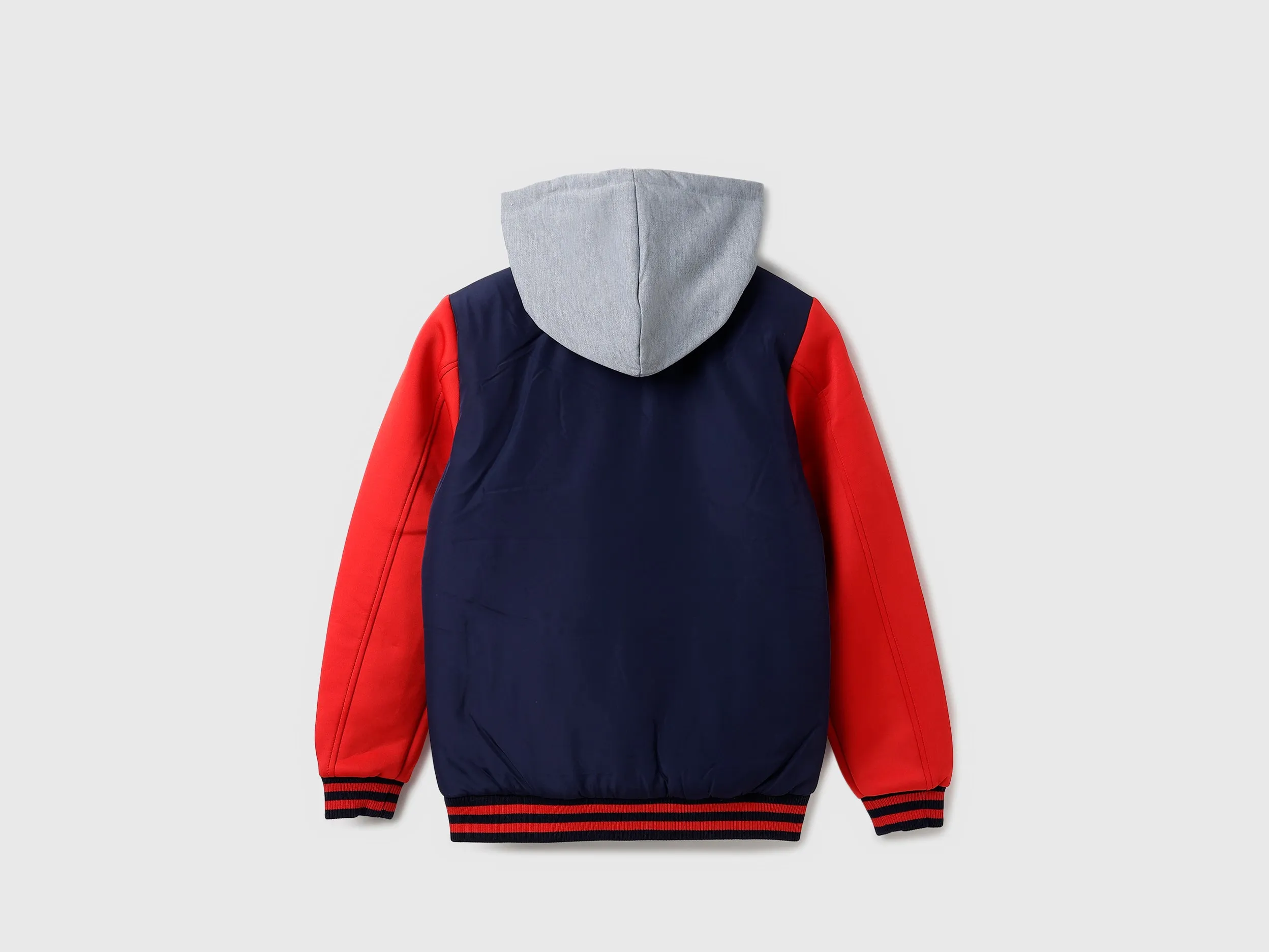 Boy's Regular Fit Varsity Jacket with Detachable Hood