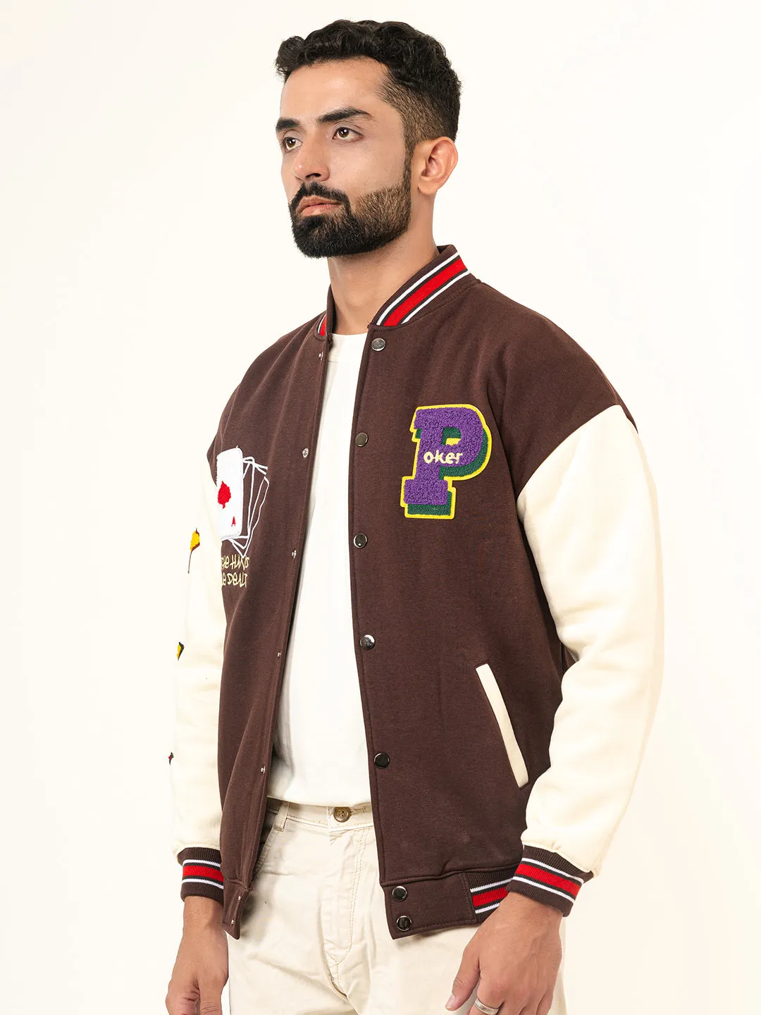Brown Poker Varsity Jacket