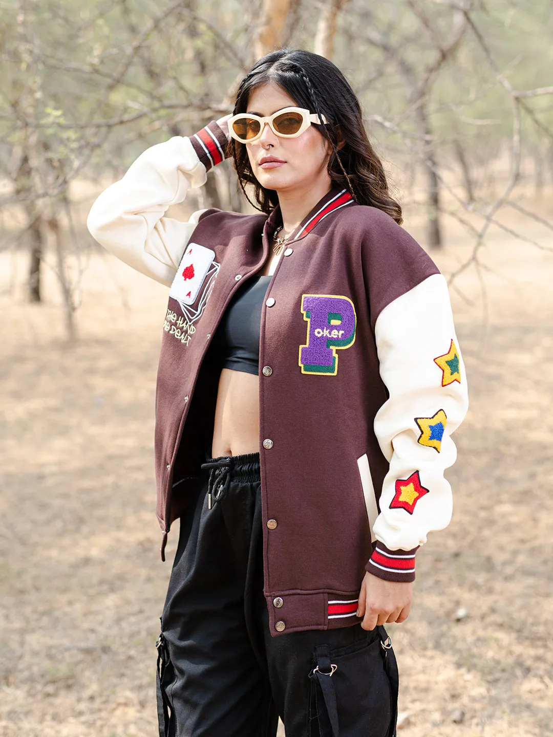Brown Poker Varsity Jacket