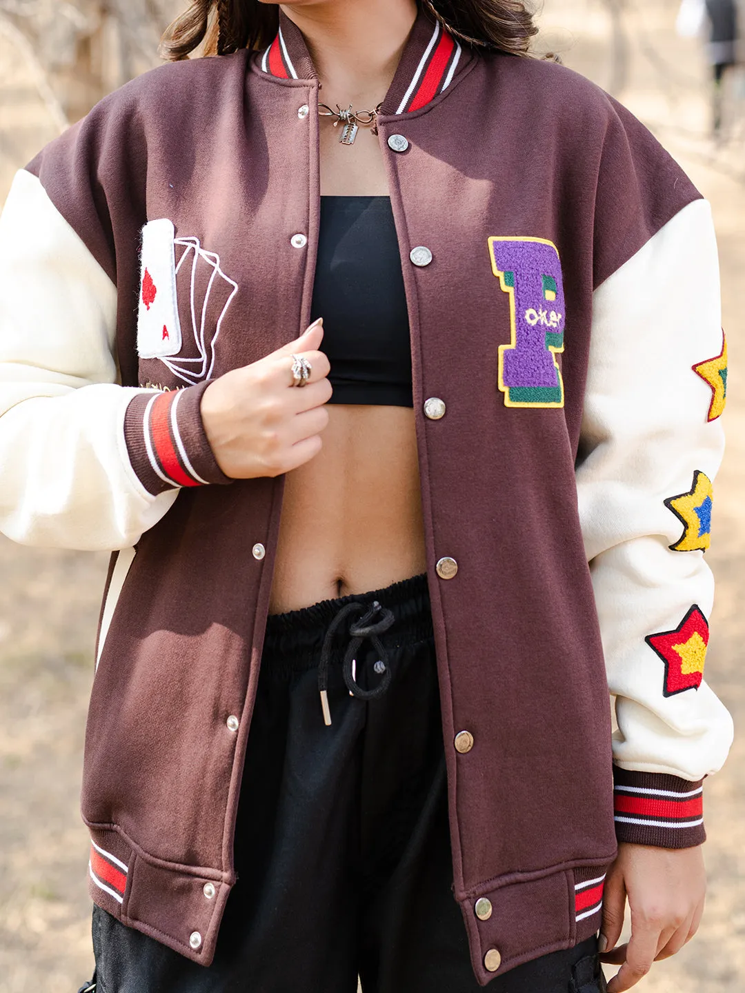 Brown Poker Varsity Jacket
