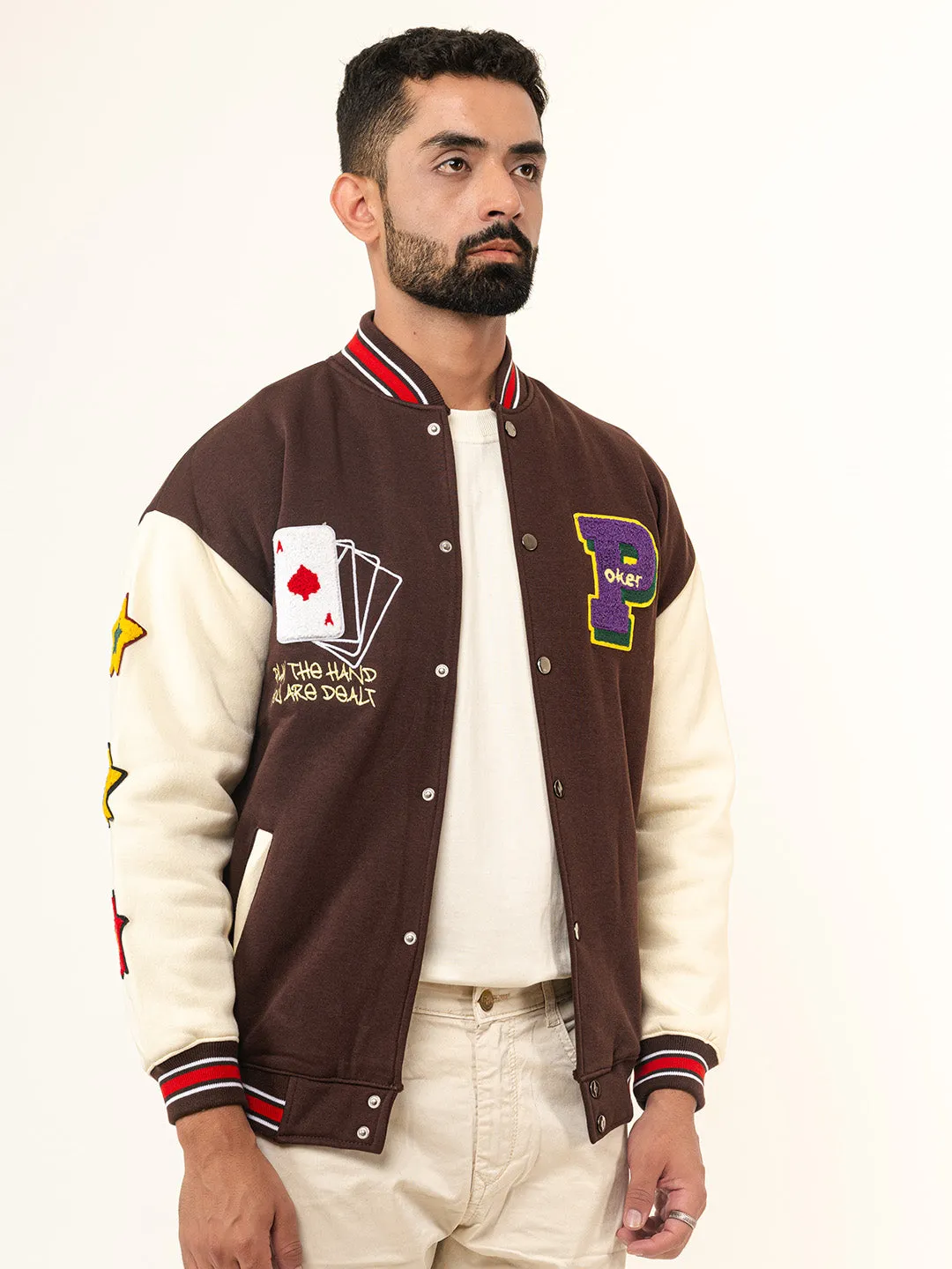 Brown Poker Varsity Jacket