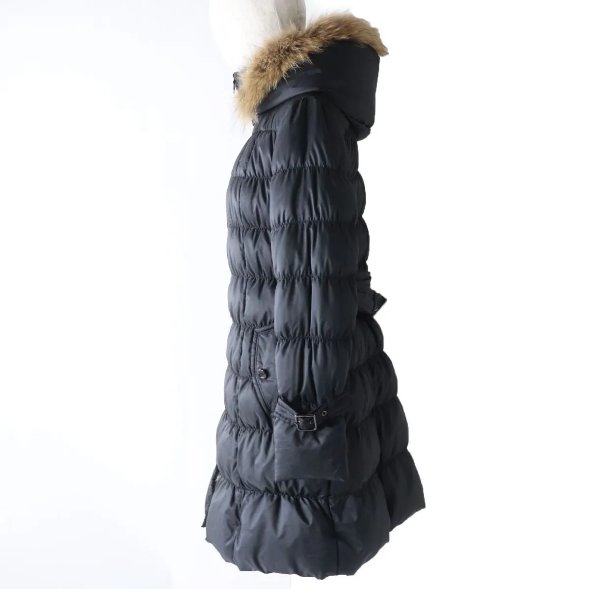 Burberry Raccoon Fur Hooded Down Coat, Black