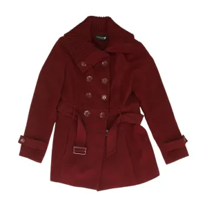 Burgundy Solid Peacoat Coat