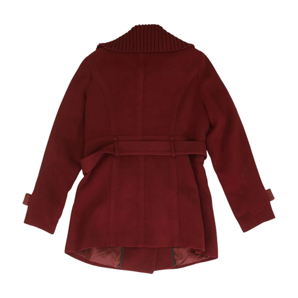 Burgundy Solid Peacoat Coat