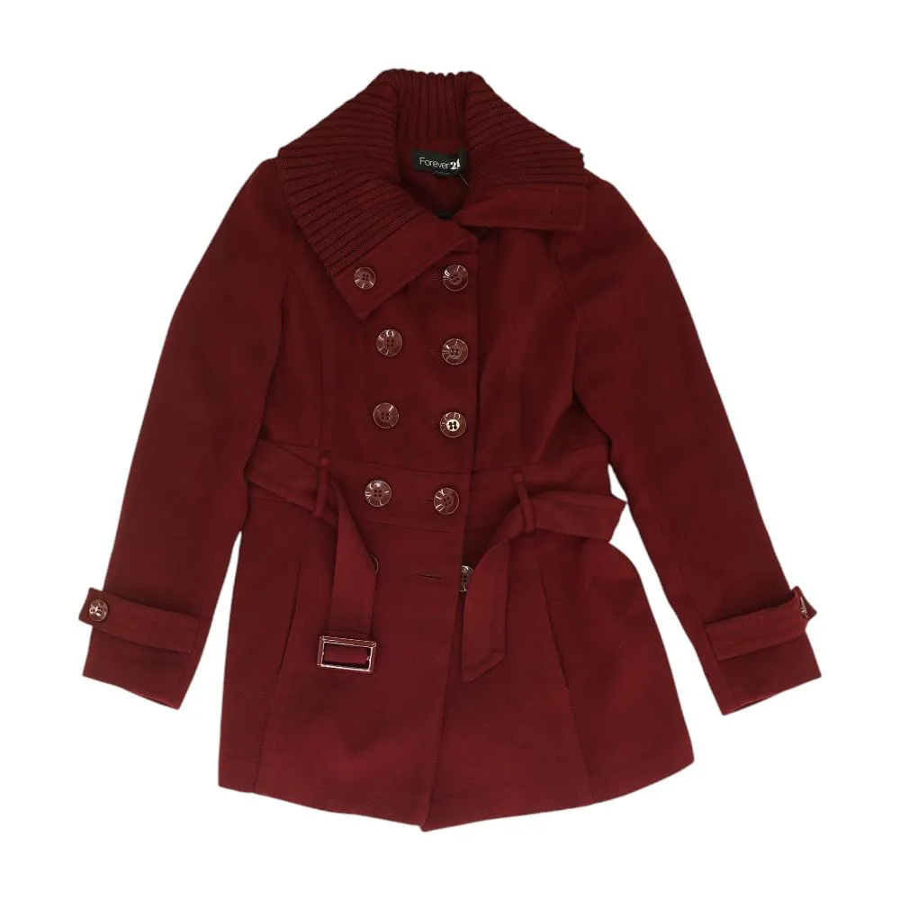 Burgundy Solid Peacoat Coat