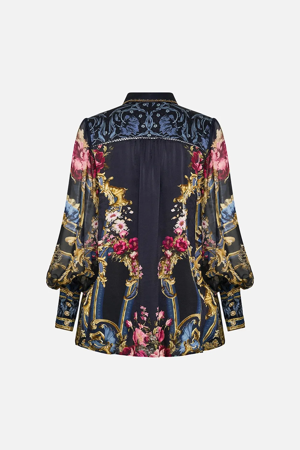 CAMILLA | ORNATE ON A PLATE BUTTON THROUGH BLOUSON SLEEVE BLOUSE