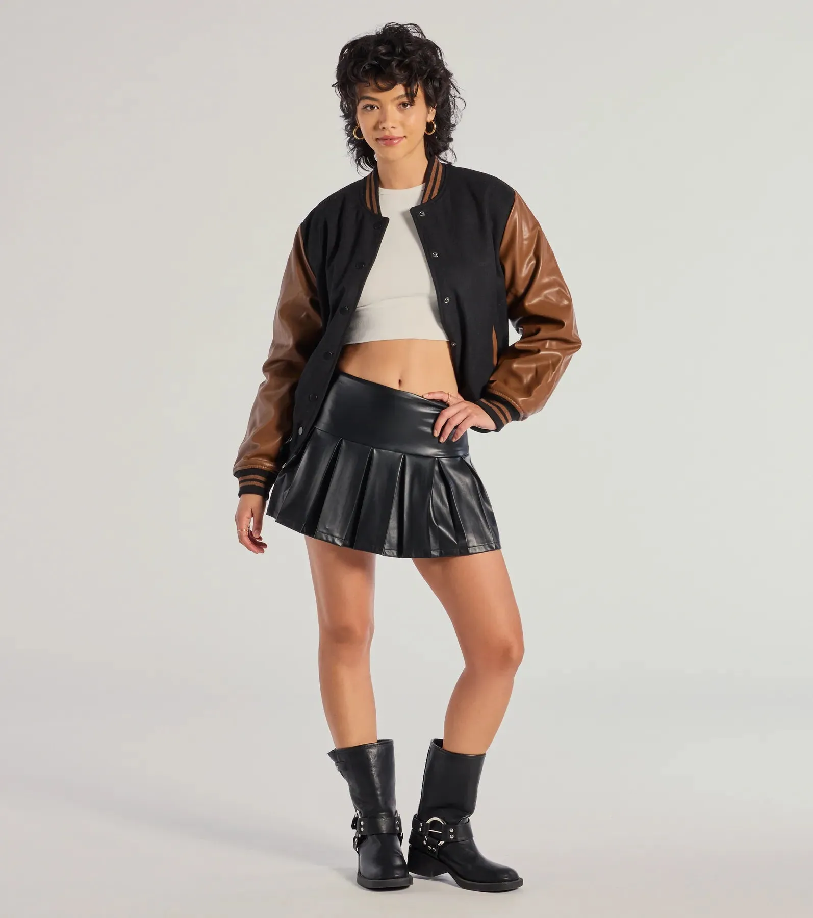 Chic Spirit Faux Wool Varsity Jacket