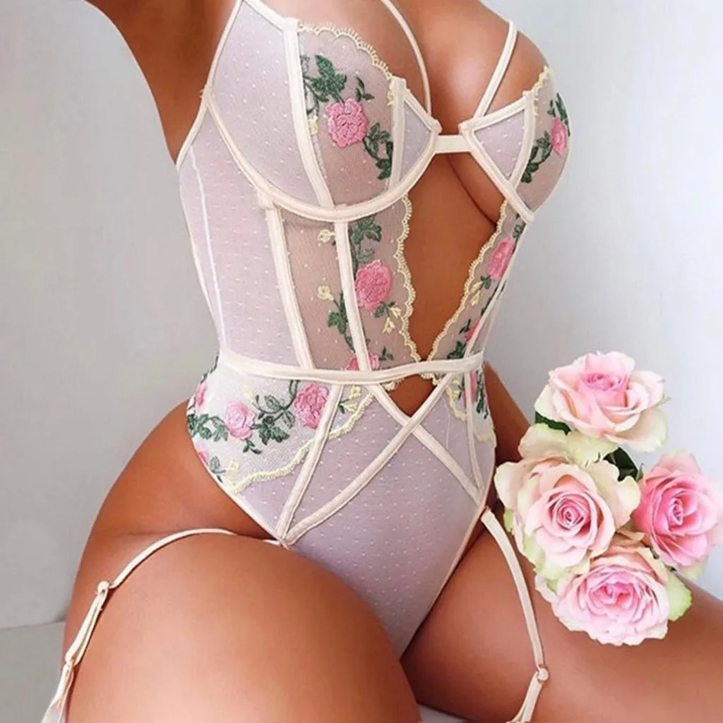 Chloe White Lace & Mesh Bodysuit