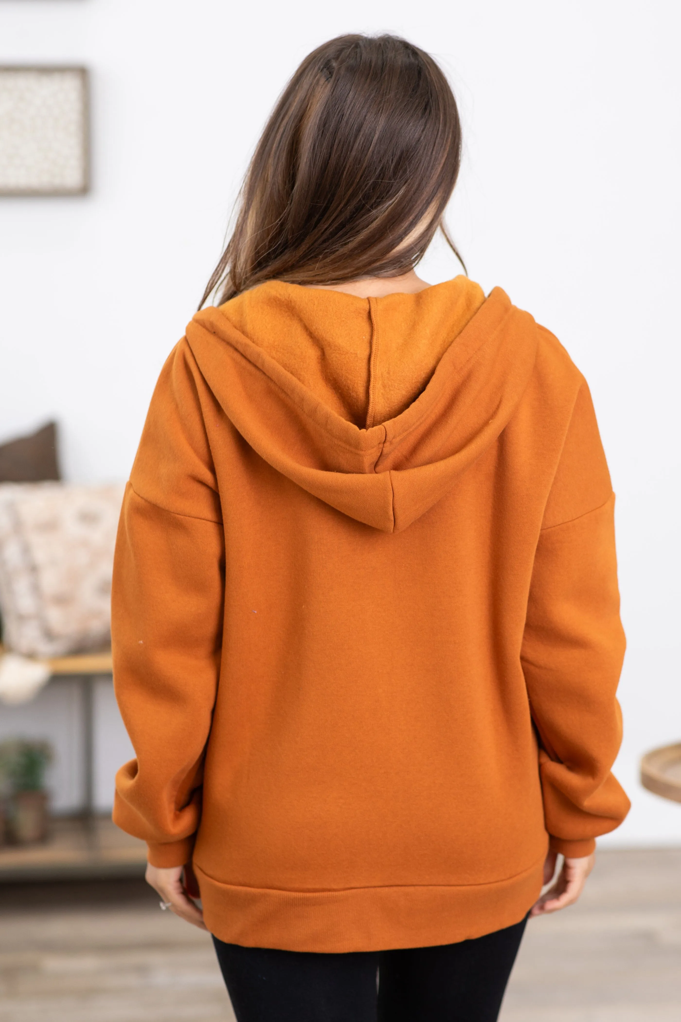 Cognac Contrast Drawstring Full Zip Hoodie