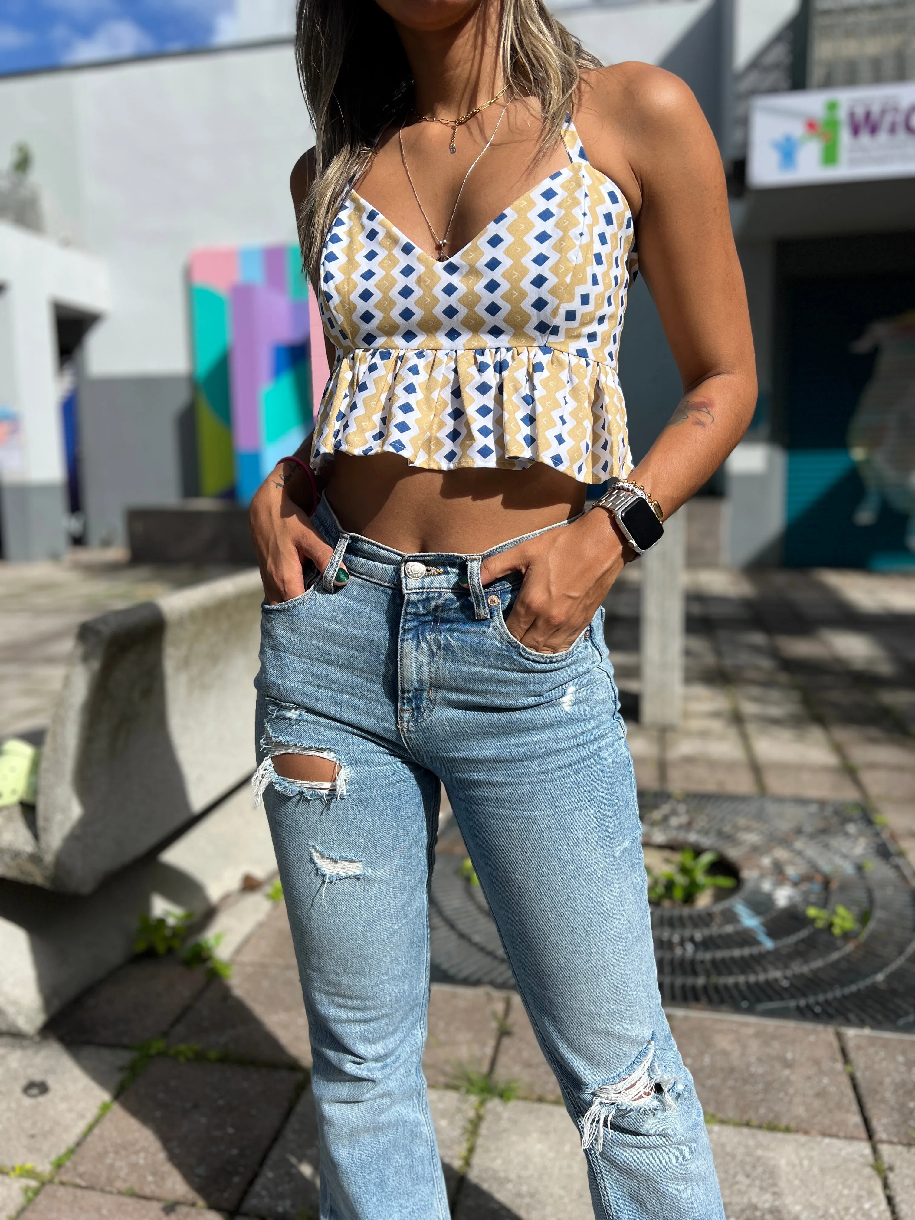 Cream Navy Mini Top