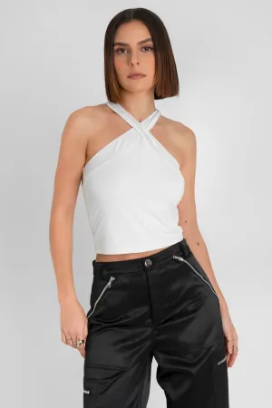 Crop top de cuello halter cruzado tirantes