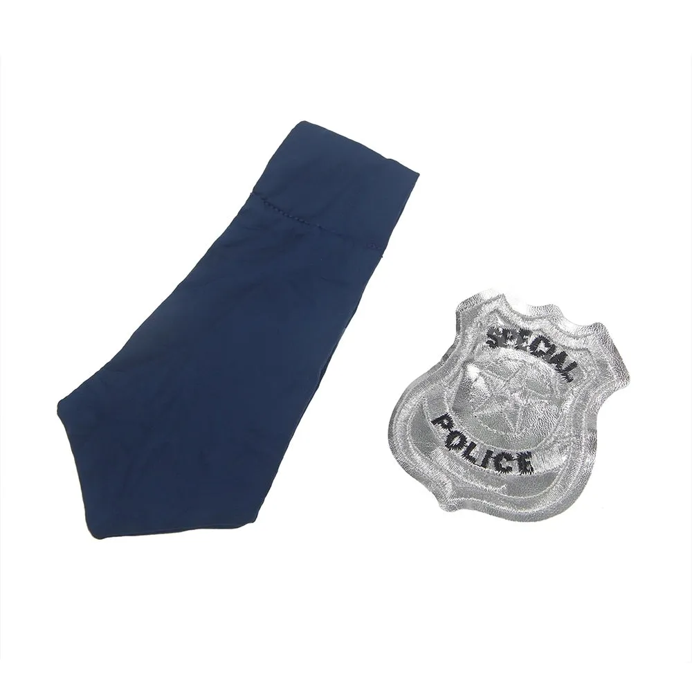 Dark Blue V Neck Zipper Front Hollow Out Bodysuit Police Costume with Badge