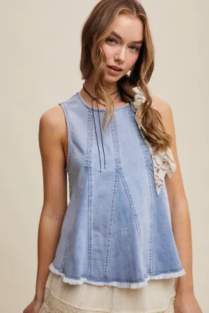 Denim Flared Halter Tank