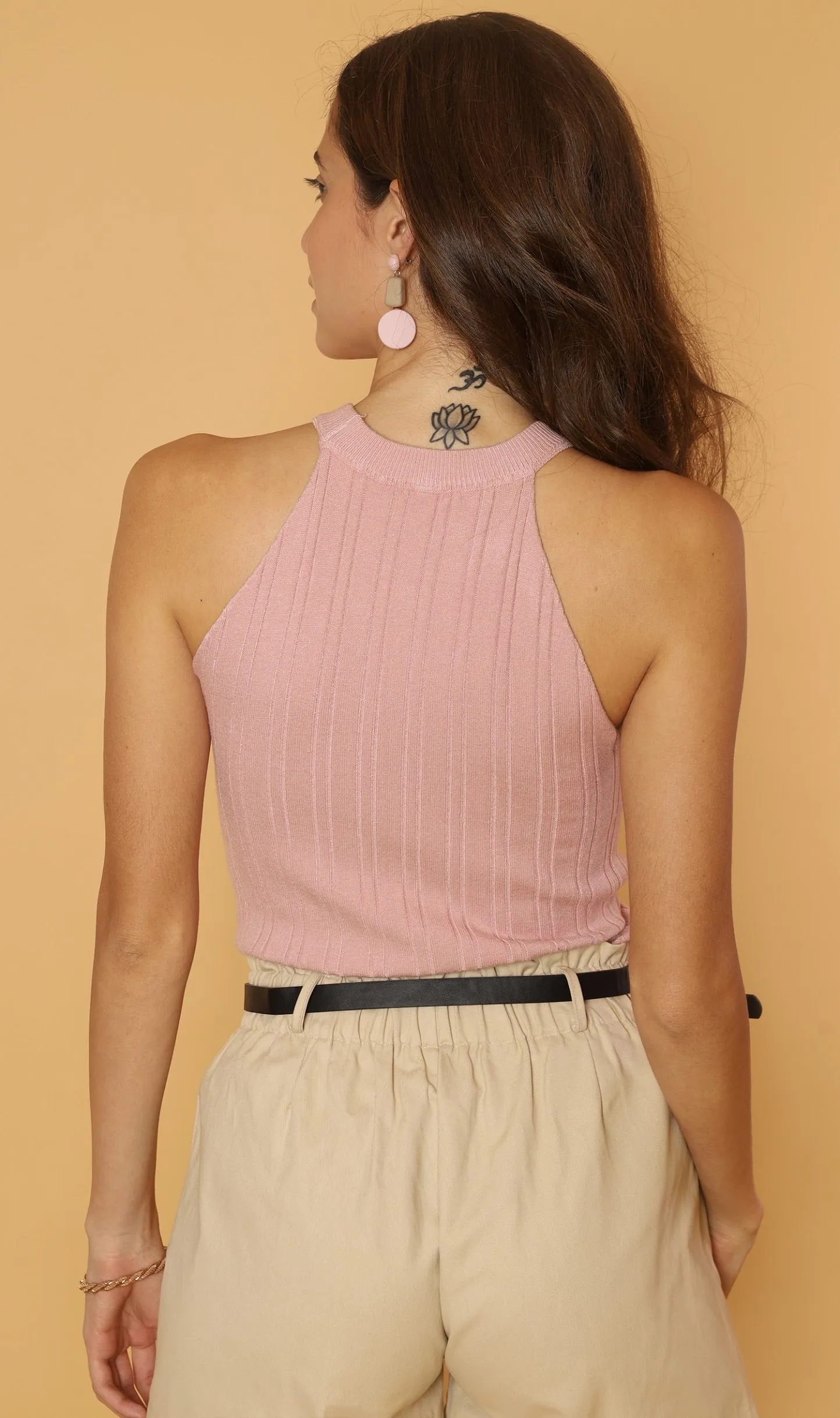 DESIREE Textured Halter-Neck Knit Top (Blush)