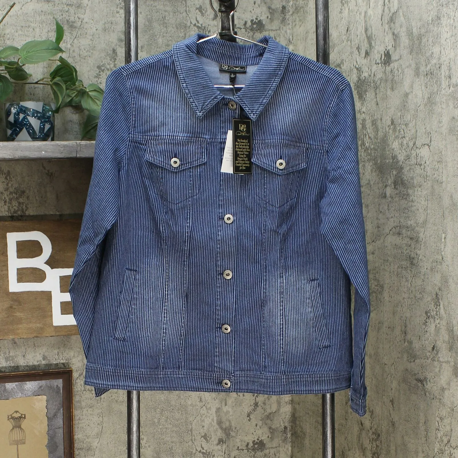 DG2 by Diane Gilman Women's Classic Stretch Pinstripe Denim Jacket
