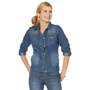 DG2 by Diane Gilman Women's Classic Stretch Pinstripe Denim Jacket