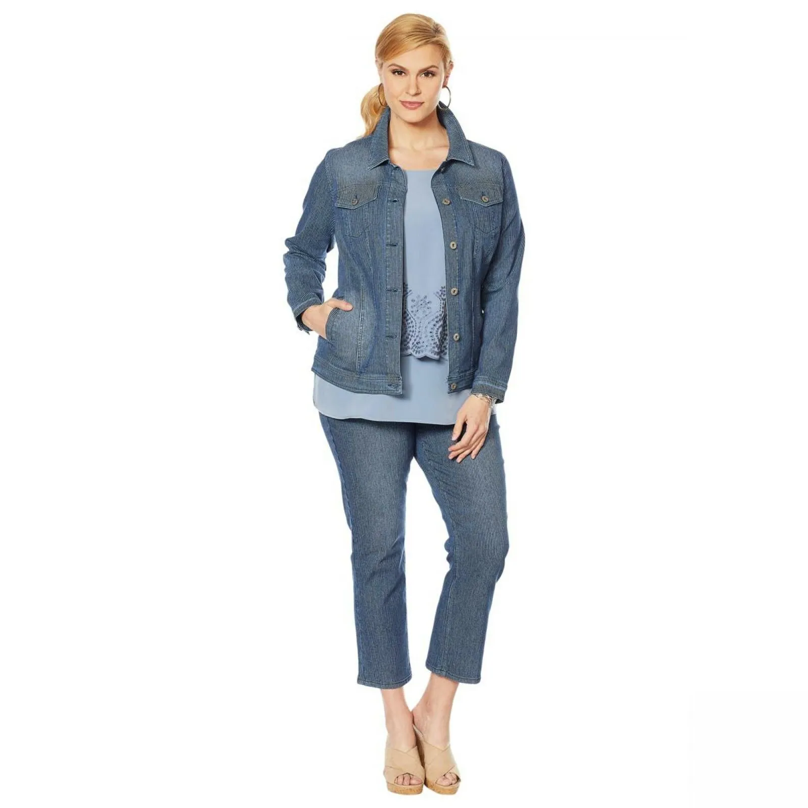 DG2 by Diane Gilman Women's Classic Stretch Pinstripe Denim Jacket